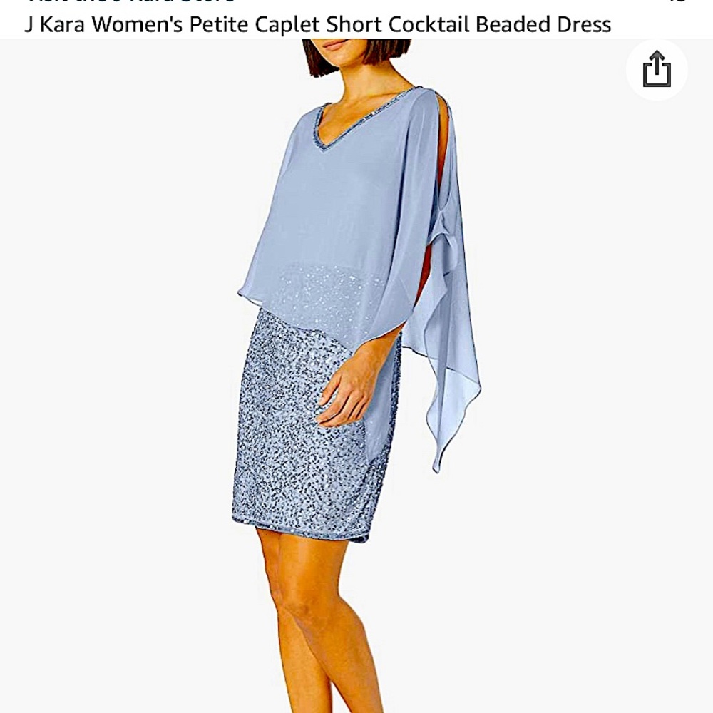 J Kara Cocktail Dress, Mother of the Bride, Wedding in Dusty Blue/Silver 6P